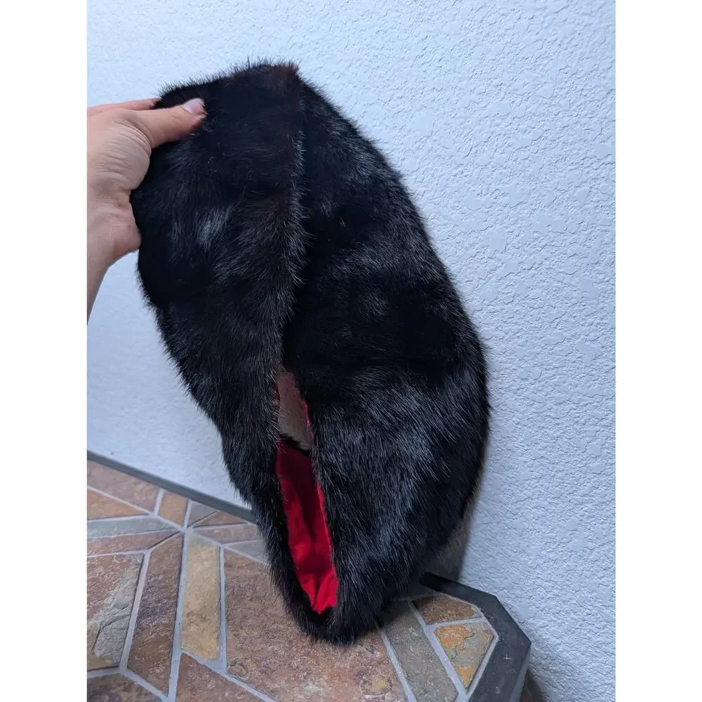 VTG Black Genuine Real Mink Fur Collar Scarf Shawl Neck Warmer Chic Mob Wife